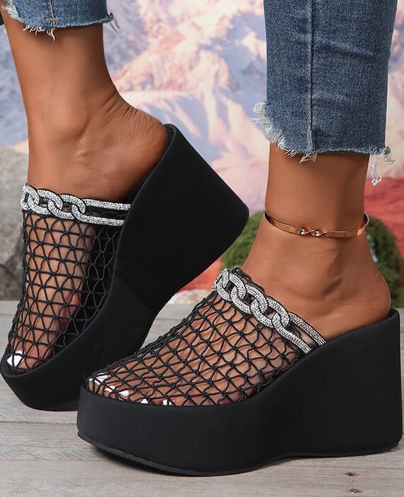 Sandalias Mujer Platforma con Malla y Cadena •⁠  ⁠Estilo Elegante y Verano